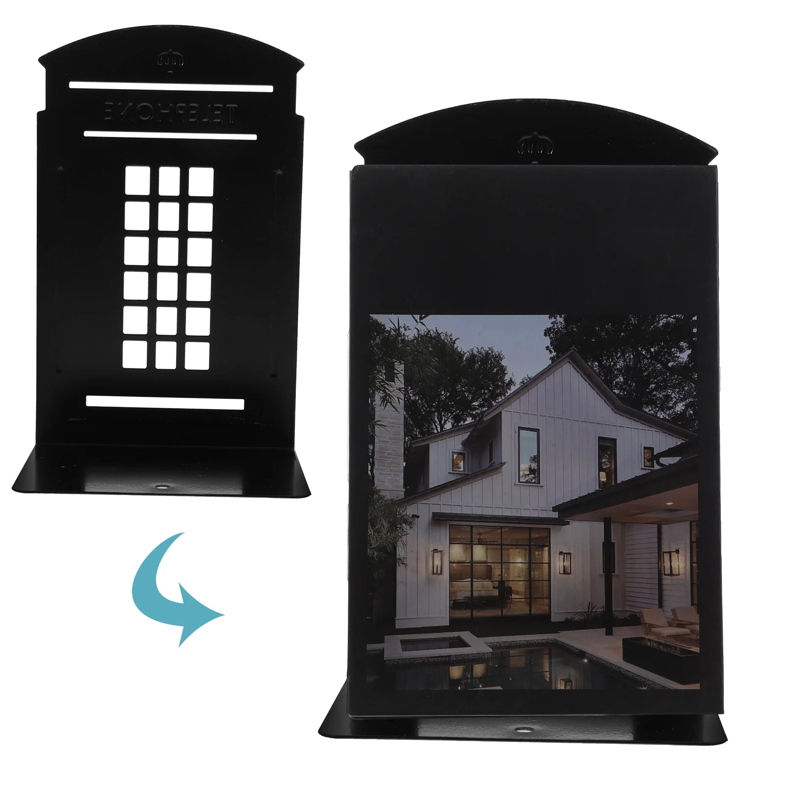 

2 Pcs Retro Phone Booth Book Stand Metal Magazine Holder Bookends Shelves Stoppers