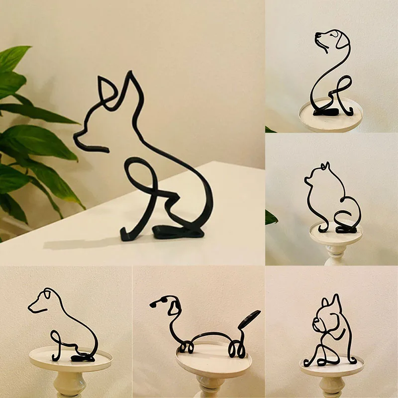 

Dog Ornaments Minimalist Art Photo Props Animal Furnishing Articles Nice Gift Iron Black Desktop Decoration Simple Home Decor