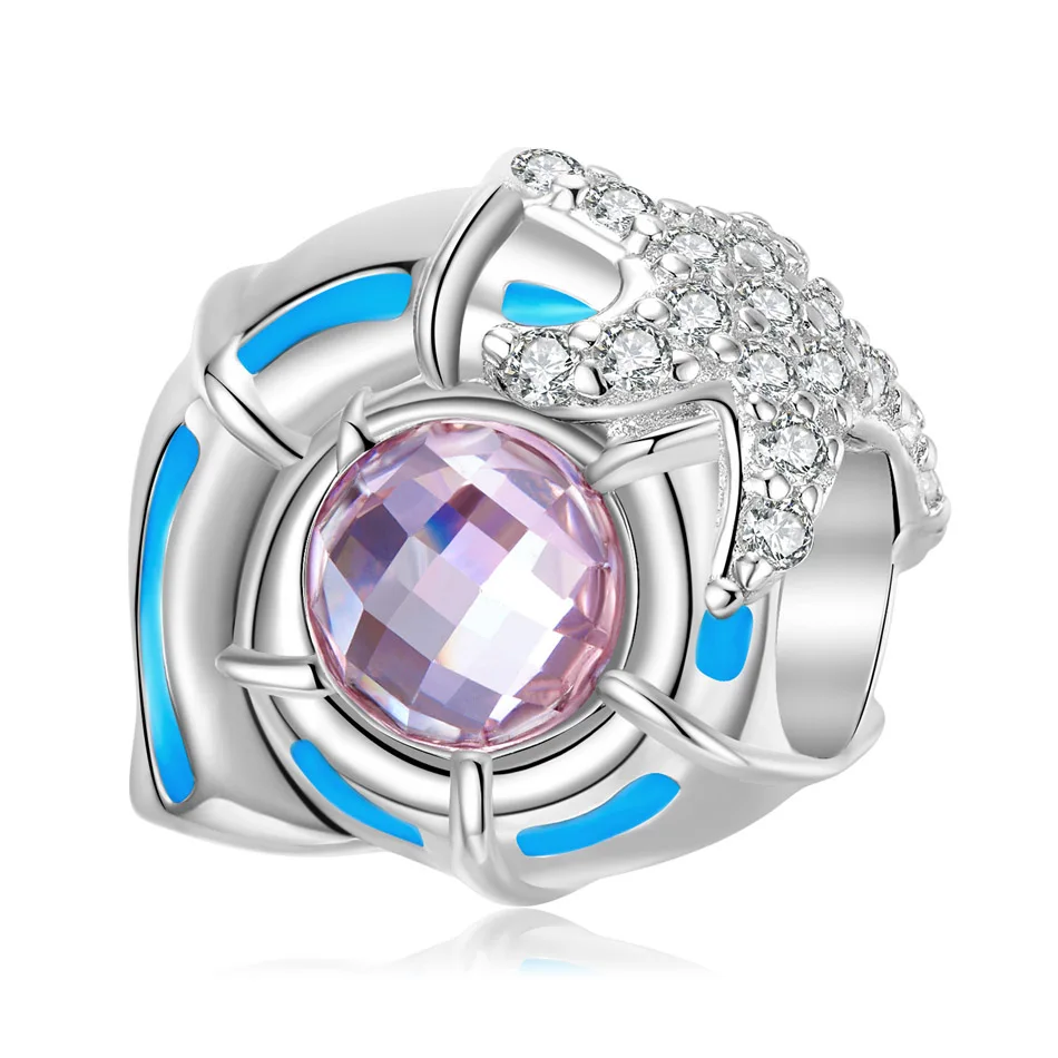 

Blue & Pink Ocean Conch Bead fit Women Bracelet Necklace Lady Girl DIY Jewelry Birthday Gift S925 Sterling Silver Charm
