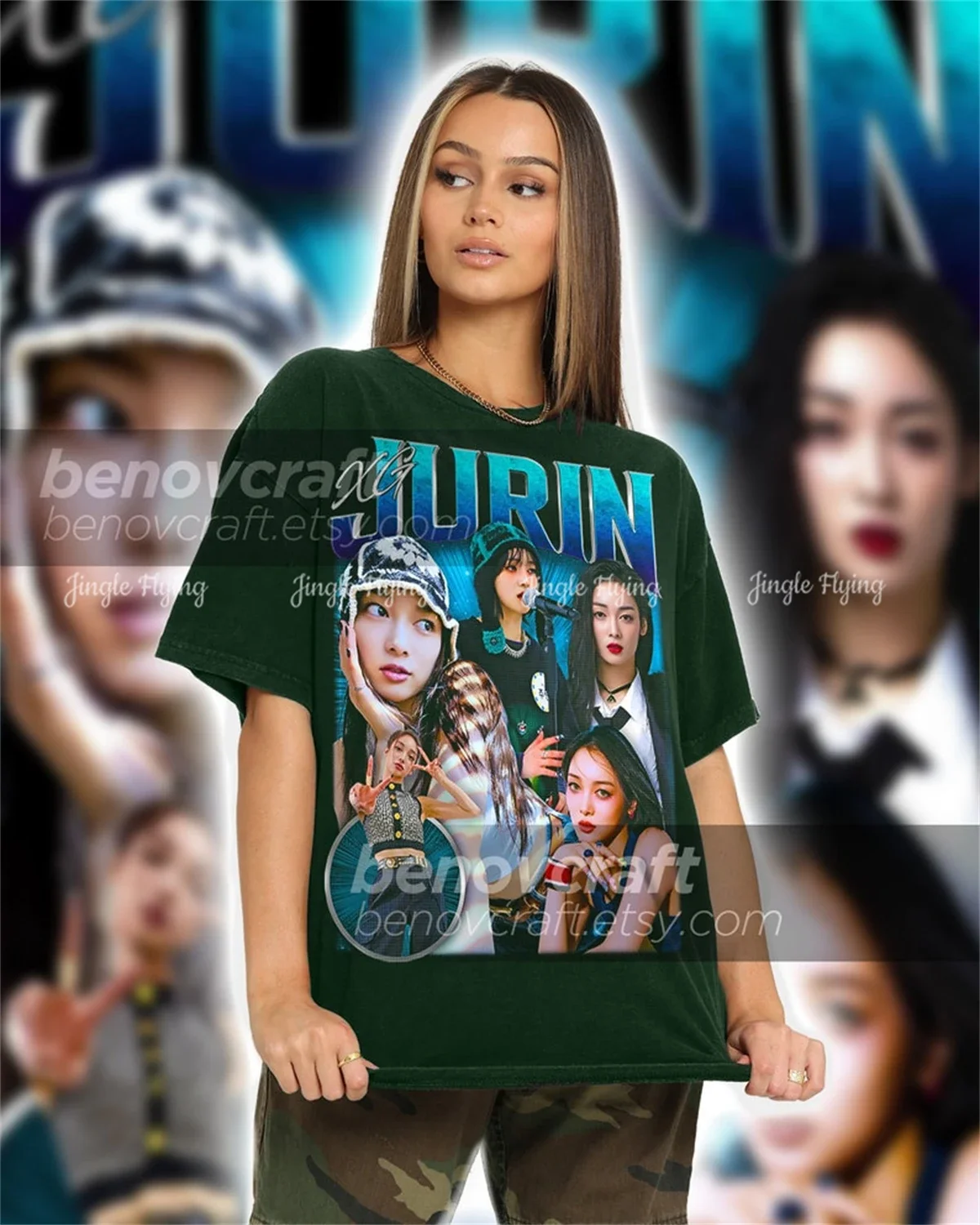 Фото Xg Jurin Ретро 90-х годов футболка с потертостями Kpop рубашка подарок для женщин и мужчин №1