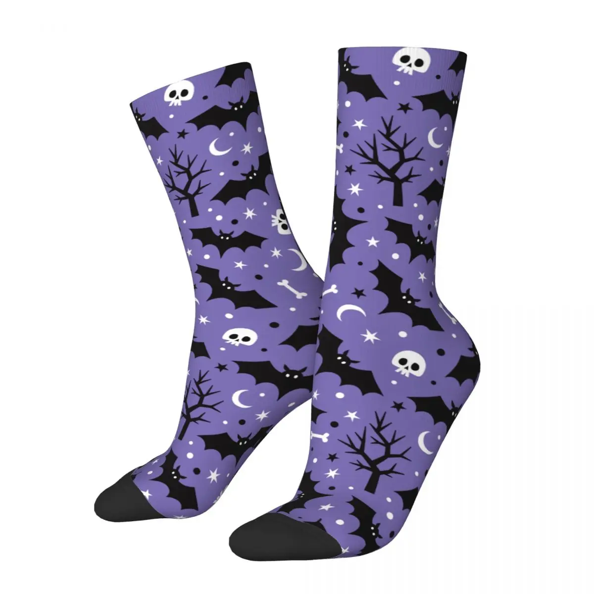 

Cool Bat Moon Skull Tree Skateboard Socks Halloween Party Cartoon Polyester Middle Tube Socks for Women Men