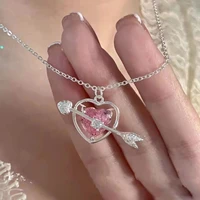 fashion cupid eros arrow heart pendant necklace simple design crystal necklace for women romantic love jewelry gift