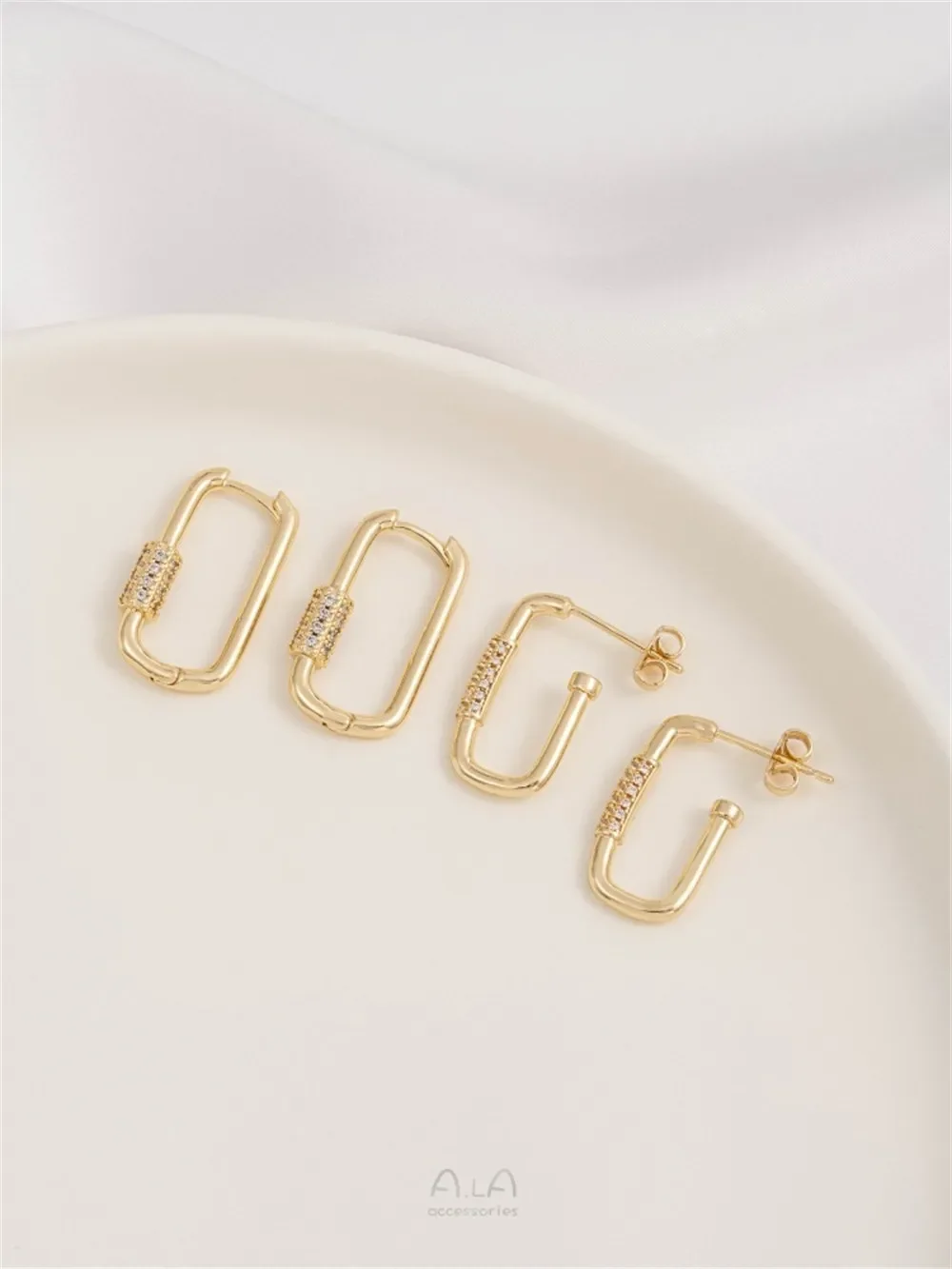 14-каратное золото микроинкрустированные цирконом U-образные серьги серебро 925