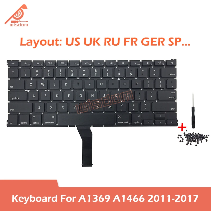 Laptop Replacement Keyboards Free Screws A1369 A1466 Keyboard For Macbook Air 13" A1369 A1466 2011 2012 2013 2014 2015 2017 Year