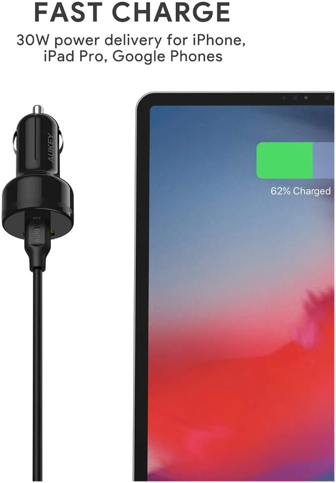 Автомобильное зарядное устройство Aukey 36W USB-C Car Charger цвет Черный (CC-Y15) | Мобильные