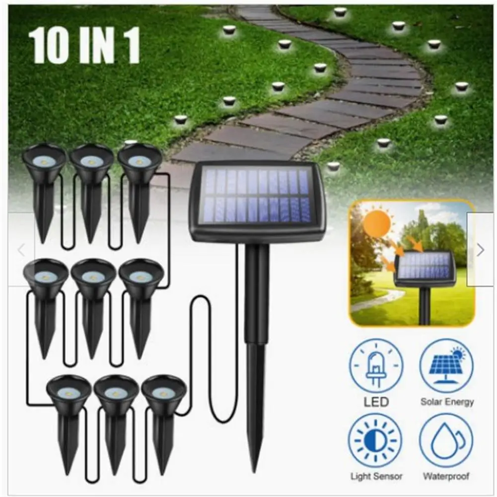 New 10 In 1 Solar Led Spot Light 500mah Battery Landscape Pathway IP65 Waterproof Lamp Outdoor Courtyard Patio Lawn Garden Decor
