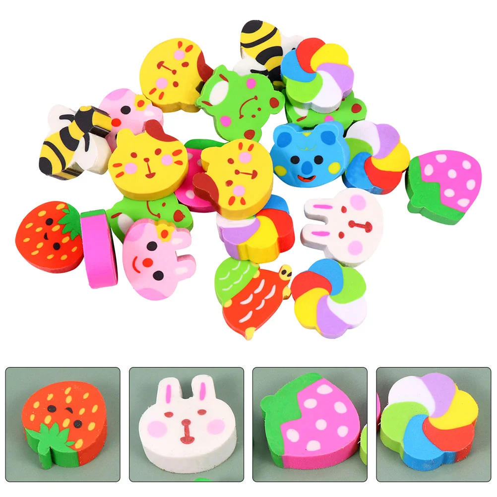 

50 Pcs Eraser Bulk Cartoon Summer Toys Kids Plaything Decorative Mini Erasers Hollow Kawaii
