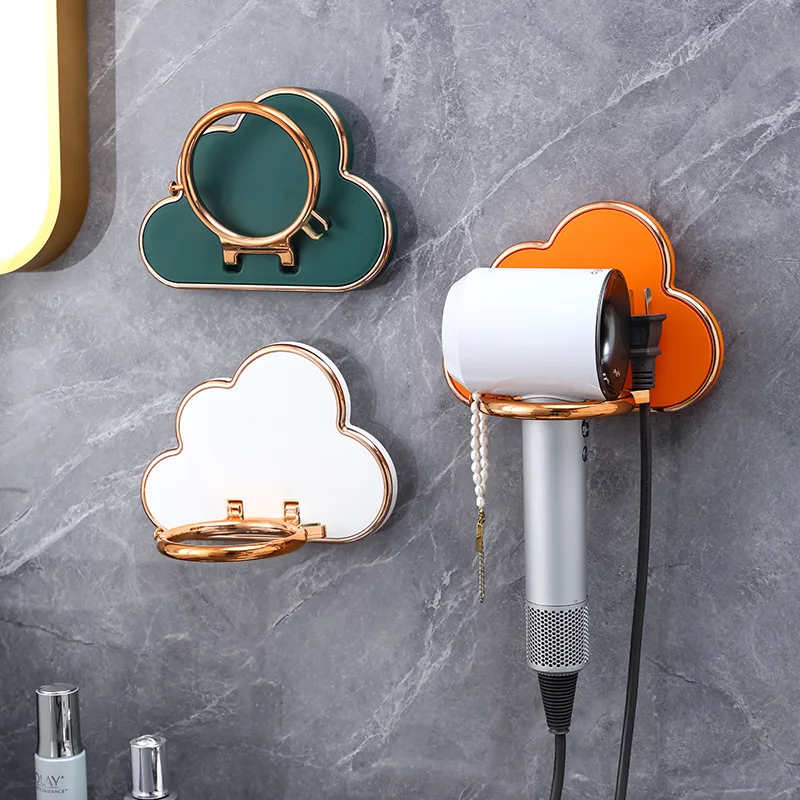 

Cloud Shape Storage Rack with Hook Foldable Hair Dryer Shelf Wall-mounted Detachable Home Hair Dryer Holder Bathroom Accessories