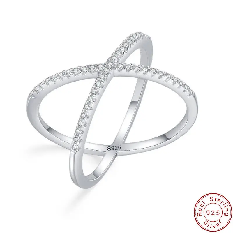 Европейский X-образный пересекционный Pave AAA CZ S925 стерлингового серебра кольцо на