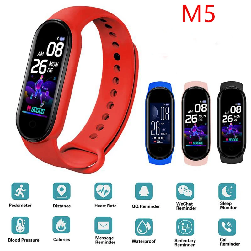 

new M5 Smart Watch Smart Sport Band Fitness Tracker Heart Rate Blood Pressure Monitor Smartband Bracelets Men Women PK M7 Y68 M6