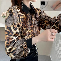 fashion leopard print shirt women spring summer new design lantern sleeve top blusas mujer de moda 2022 office lady