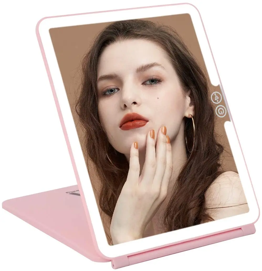 

New Portable LED Light Makeup Mirror Vanity lights Compact Make Up Pocket mirrors Vanity Cosmetic hand folding led Mirror 1000mA