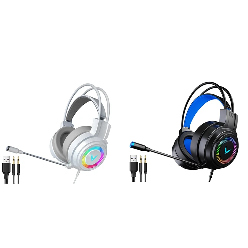 

HFES Game Headphones With Mic Surround Stereo Wired Earphones USB Microphone Colourful Light PC Laptop Game Headset