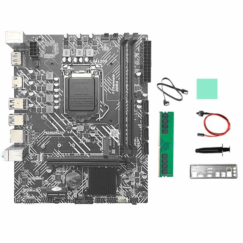 

Материнская плата H510 + DDR4 4G 2133 МГц ОЗУ + кабель SATA + перегородка LGA1200 DDR4 Gigabit LAN PCIE 16X для процессора I3 I5 I7 10/11 серии