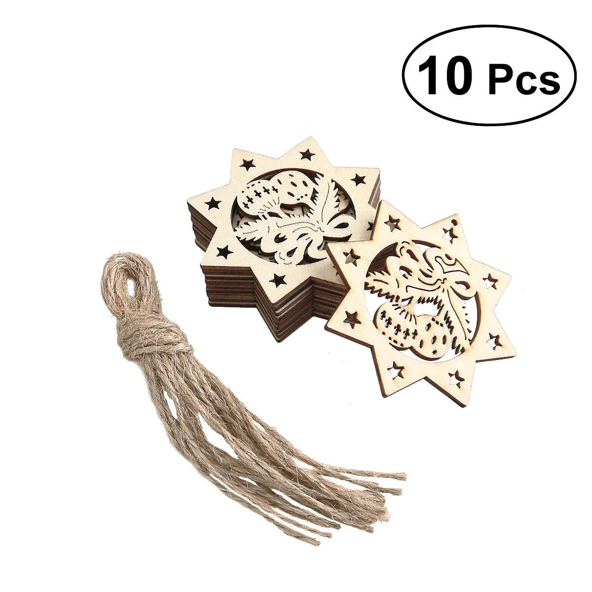 

10pcs Wooden Embellishments with String Christmas Decoration Octagon Bells