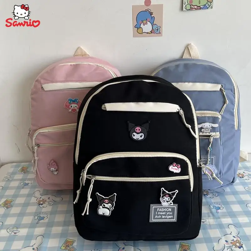 

Канцелярские принадлежности с героями мультфильмов Sanrio HelloKitty Cinnamoroll Kuromi, милый школьный ранец с героями мультфильмов, дорожный Вместительный рюкзак, детский подарок