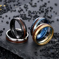 6mm wide inner and outer arc inlaid acacia wood ring stainless steel jewelry jewelry new high quality wedding mens jewelry