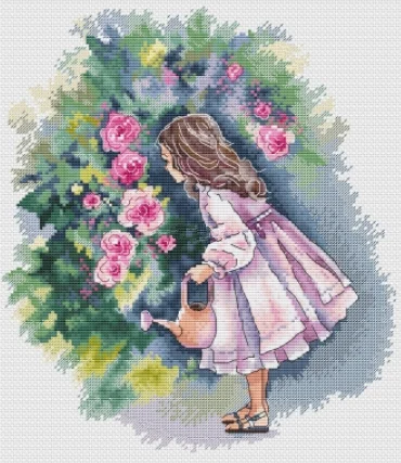 

Girl Watering Roses 35-38 embroidery kits, cross stitch kits,cotton frabric DIY homefun embroidery Shop7