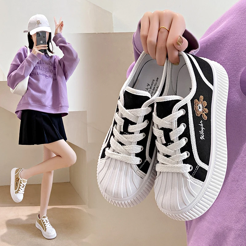 2023new Spring/Summer Women's Leisure Thick Sole Canvas Outdoor Sports Shoes Platform Leisure Shoes Round Head Tennis Women