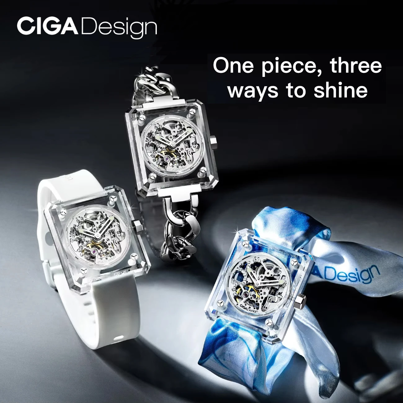 Фото CIGA Design Роскошные автоматические часы для женщин R Series Crystal Love Прозрачные механические женские часы со скелетом 3 ремешками Часы №1
