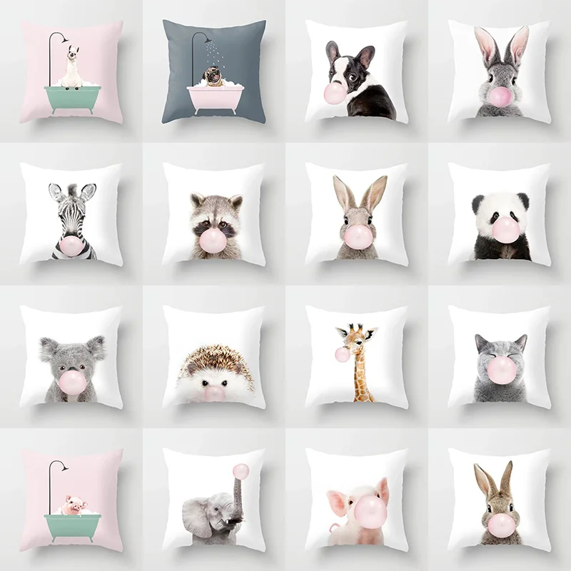 

Cute Animal Print Cushion Cover Sofa Office Decor Rainbow Pillow Cover Home Decor