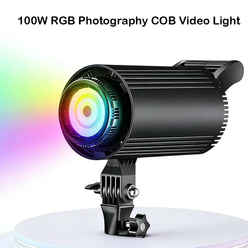 Фото 100 Вт COB-светильник для фото- и видеосъемки, RGB, с балансом дневного света, имитация солнечного света, для портретной съемки, студийных аксессуаров, YouTube Live, 110-220В, ЕС №1