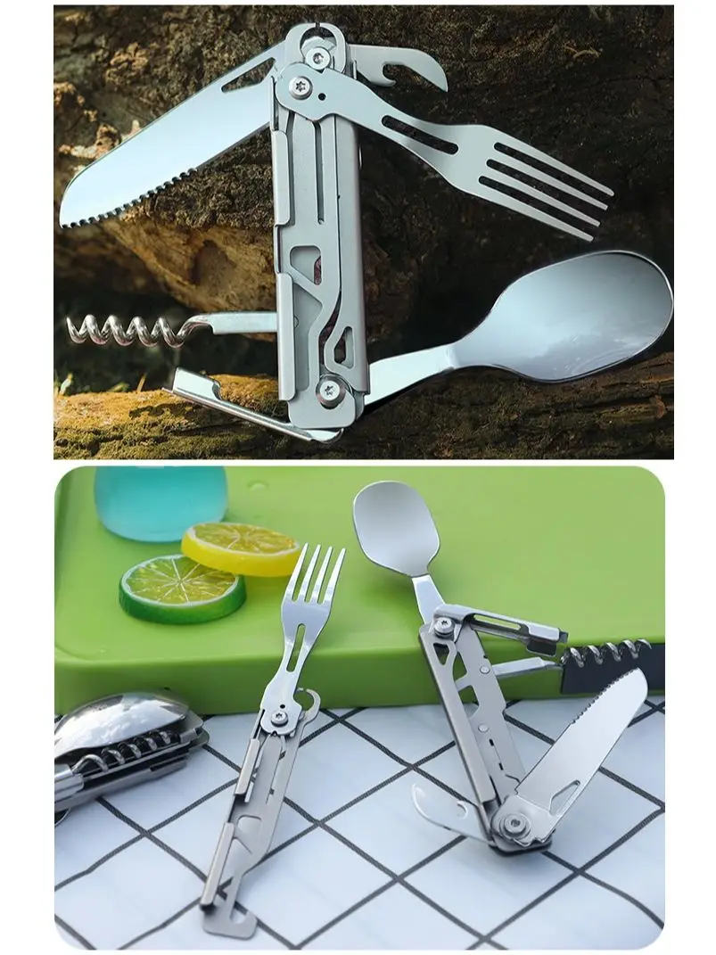 

Camping Tableware Portable Folding Cutlery Knife Fork Spoon Bottle Can Opener Stainless Steel Cooking Supplies Equipment Picnic
