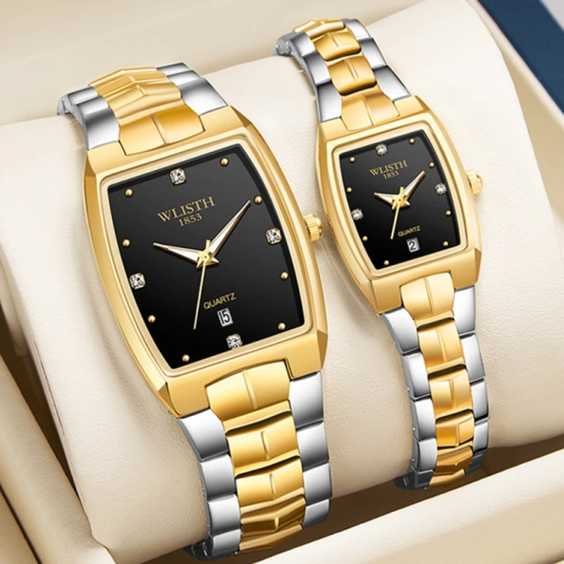 Couple Watch With Bucket Shaped Dial, Alloy Steel Strap, Calendar Night Light Waterproof Display, Love Commemorative Gift