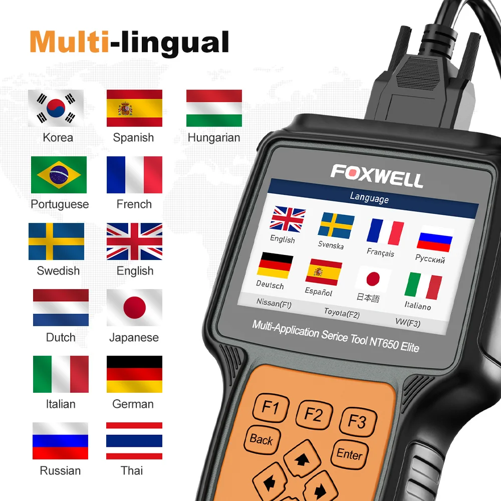 Фото Автомобильный сканер Foxwell NT650 Elite OBD2, устройство для считывания кодов OBD 2, масло EPB 26, сброс времени работы, бесплатное обновление №5