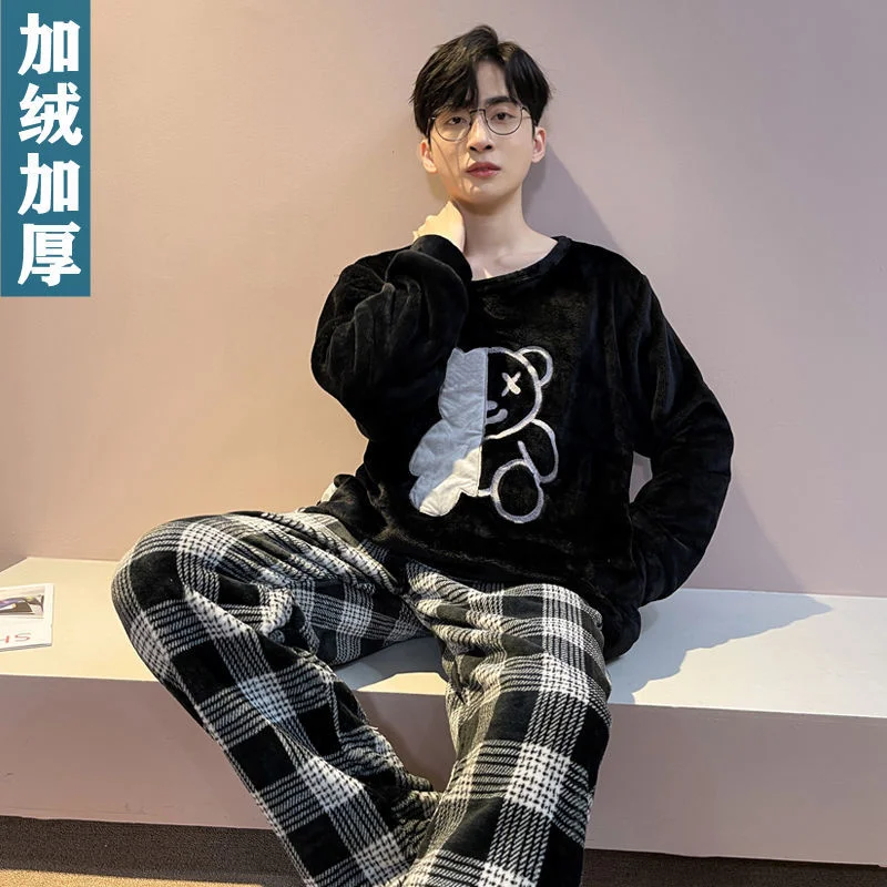 Full Pajamas Set Man Casual Sleepwear For Women Thick Flannel Cartoon Length Pyjama Women's Winter Warm Fashion Homewear