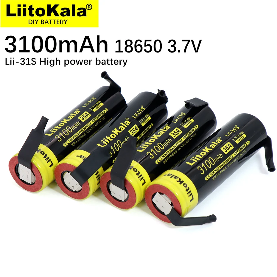

liitokala Lii-31S 18650 3.7v li-ion 3100ma 35a bateria de energia para dispositivos de alta drenagem + níquel diy