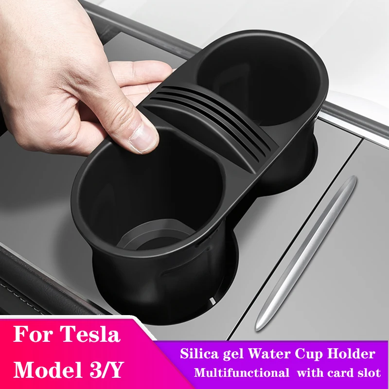 

For Tesla Model 3 Y 2017-2023 Silica gel Multifunctional Water Cup Holder Clip Slot Slip Limiter with card slot