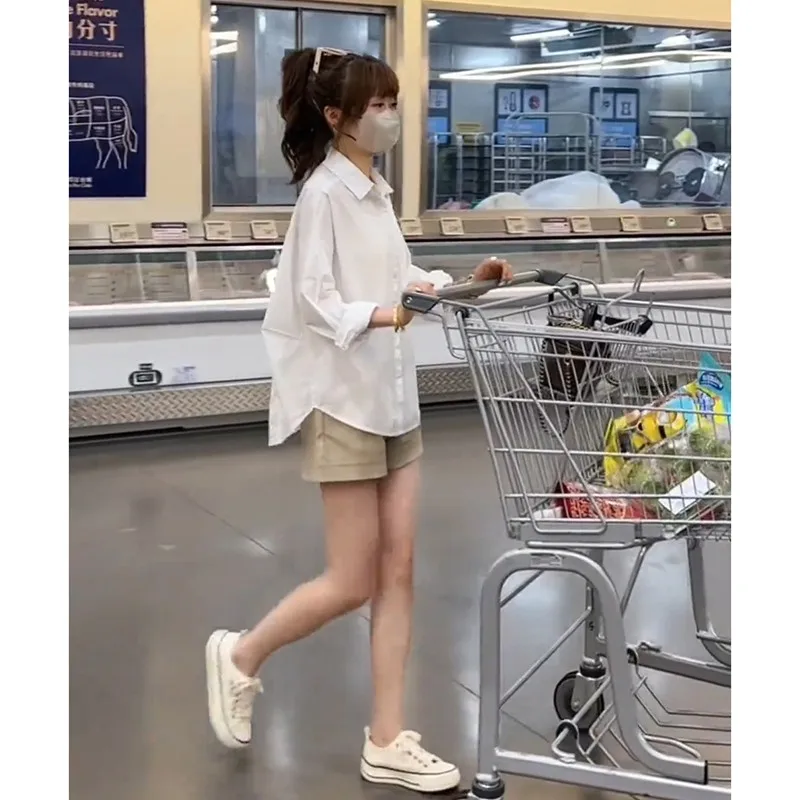 Женская Свободная блузка с отложным воротником Повседневная однобортная