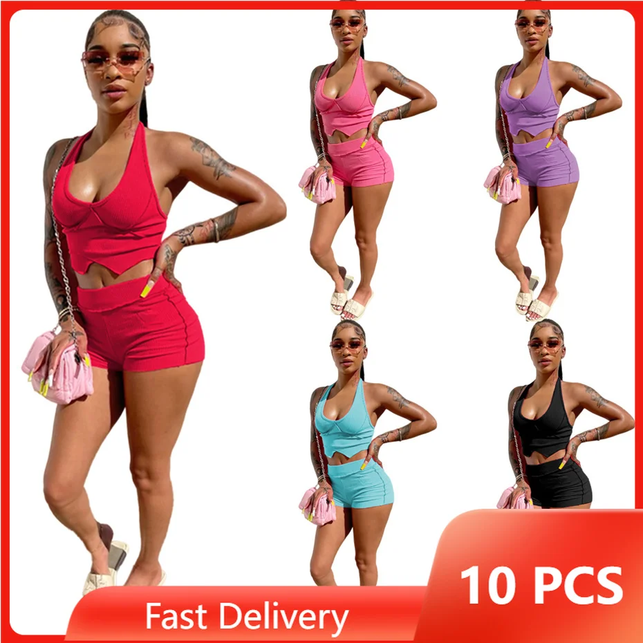 

Summer Bikini 2 Piece Set Outfits Halter Sexy Backless Top Comfortable and Slim Sports Shorts Wholesale Items Bulk Lots O8994