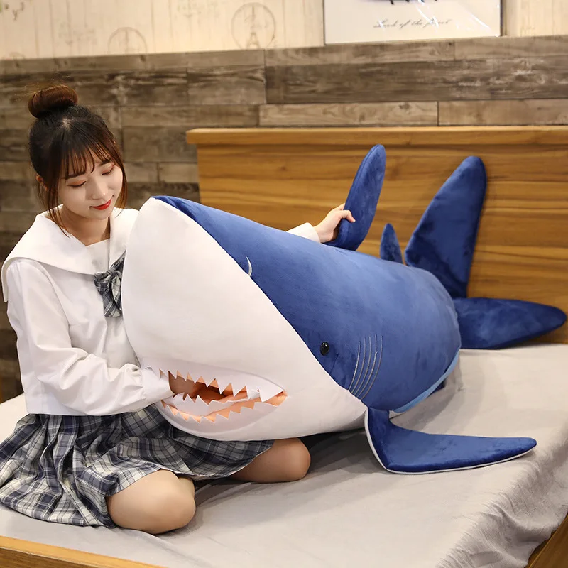 

Huggable Giant size 60-130cm Blue Whale Plush Toy Blue Sea Animals Stuffed Toy Shark Soft Animal Pillow Kids Sleepy Cushion