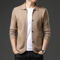 our new high end single breasted mens cardigan sweater 2022 autumn square collar solid color classic korean version slim pocket
