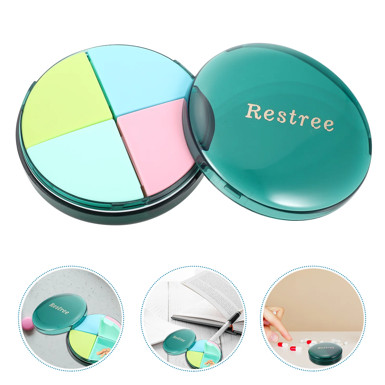 

Four Compartments Medicine Box Serving Tray Round Medication Organizer Vitamin Organizer Pp Weekly Medication Case Travel