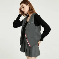 tb vest female korean retro loose hong kong flavor v neck sleeveless vest gray suit vest jacket tide