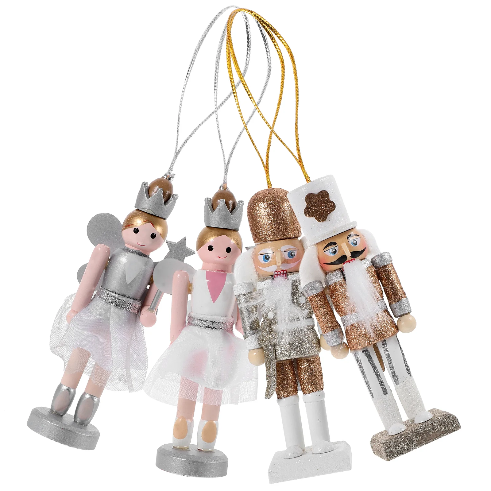 

4 Pcs Xmas Wood Nutcrackers Decoration Crafts Puppet Christmas Decorations Figure Hanging Decorative Ornaments