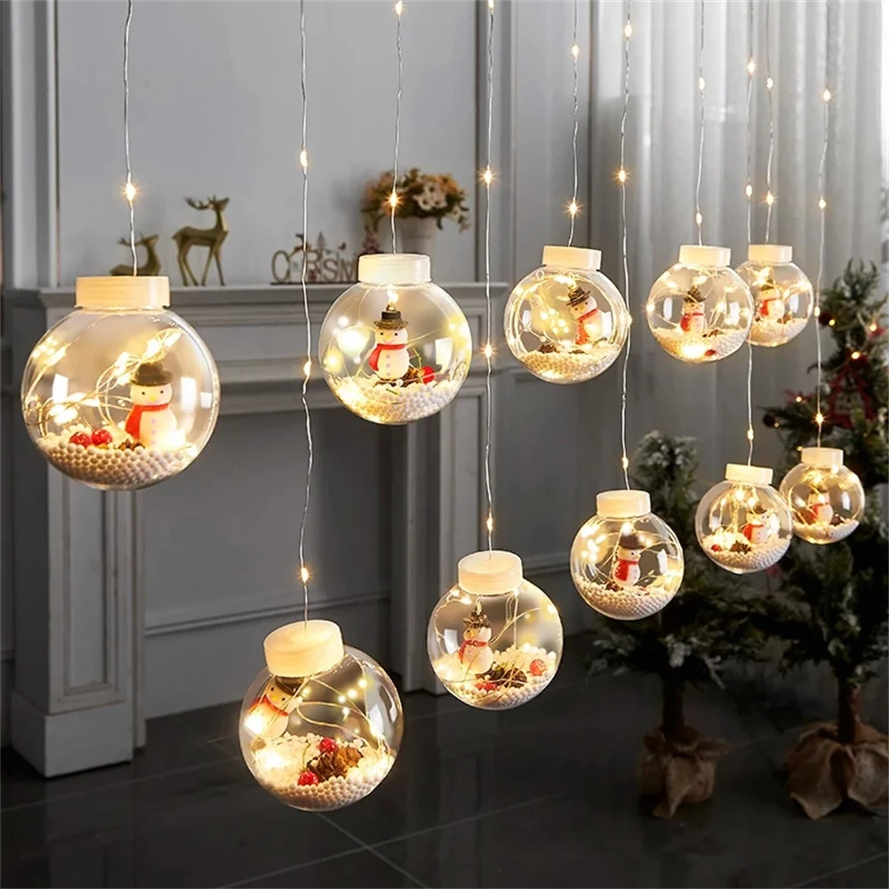 

Xmas DIY Christmas Ball Santa LED Curtain Light String Christmas Tree Decoration for Home Garland New Year Gifts Navidad Decor
