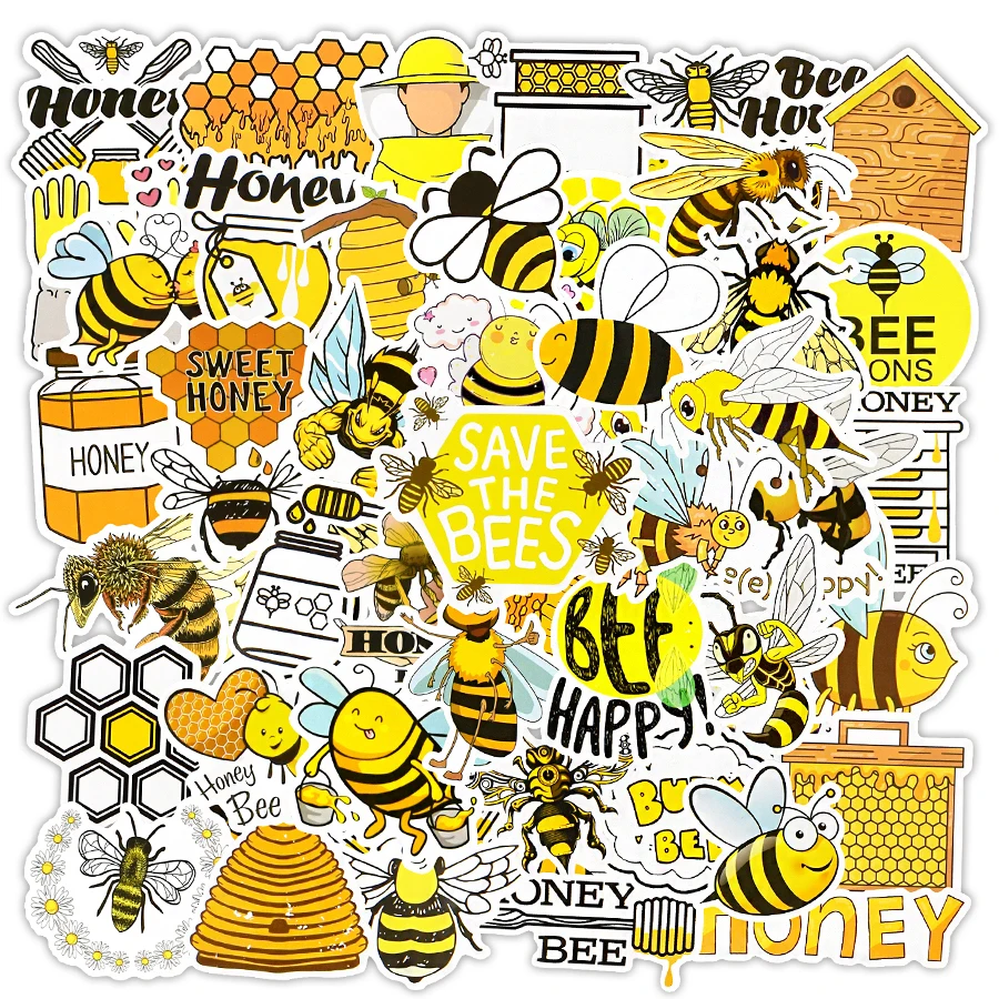 

50 PCS Cute Bee Sticker Toys for Kids Gift Cartoon Honey Insect Animal Stickers to DIY Laptop Phone Fridge Kettle Bike Car Decal