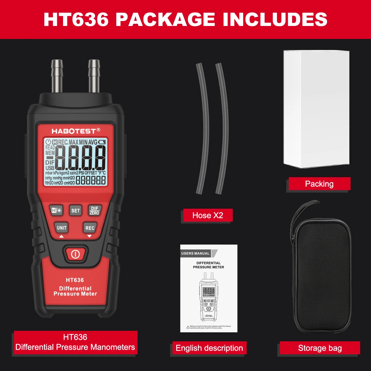 

HABOTEST HT636 Цифровой манометр