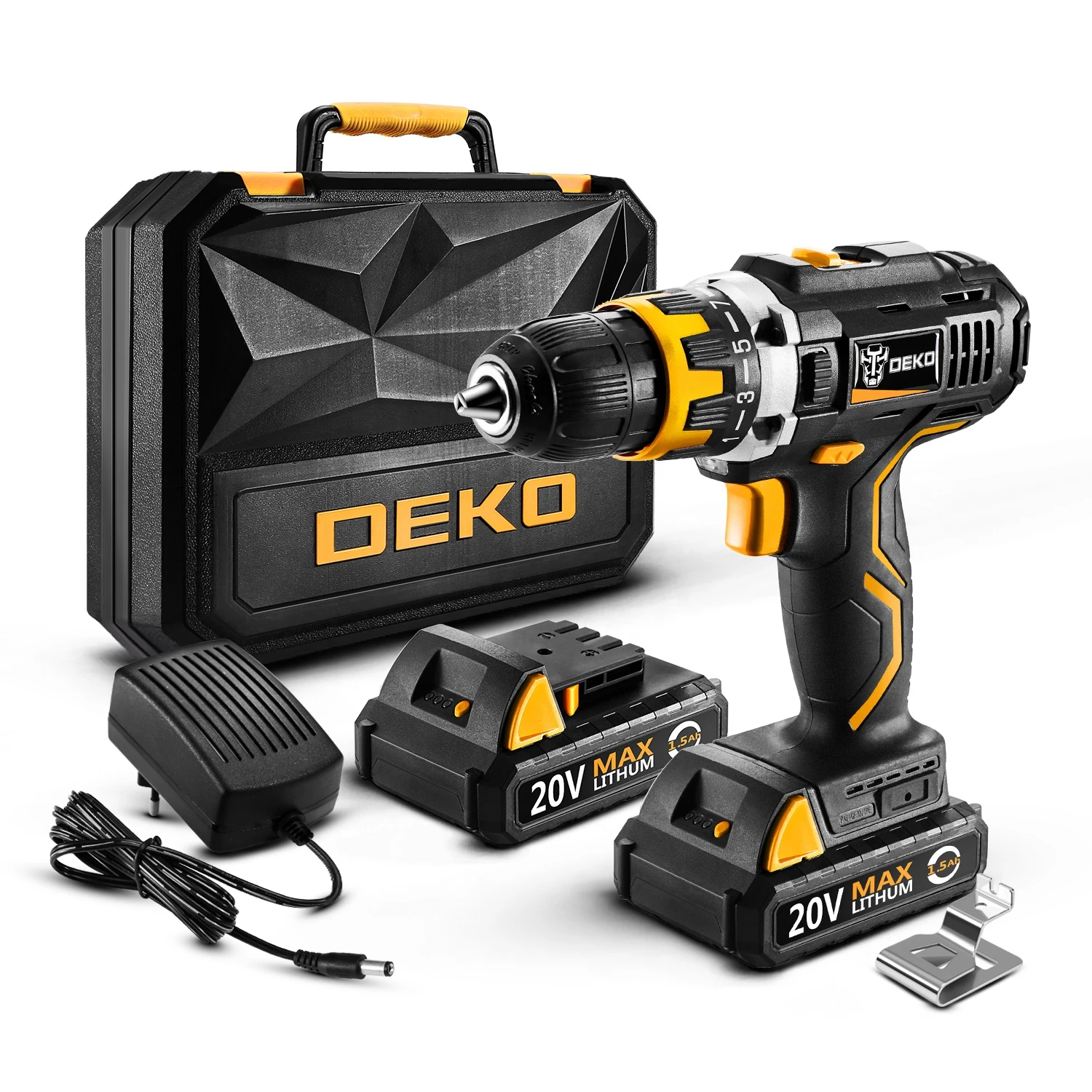 

DEKO GCD20DU2 SET4 20V Electric Screwdriver Cordless Drill DC Li-Ion Battery 1/2-Inch 2-Speed Max 35mm in Wood Power Drill Set