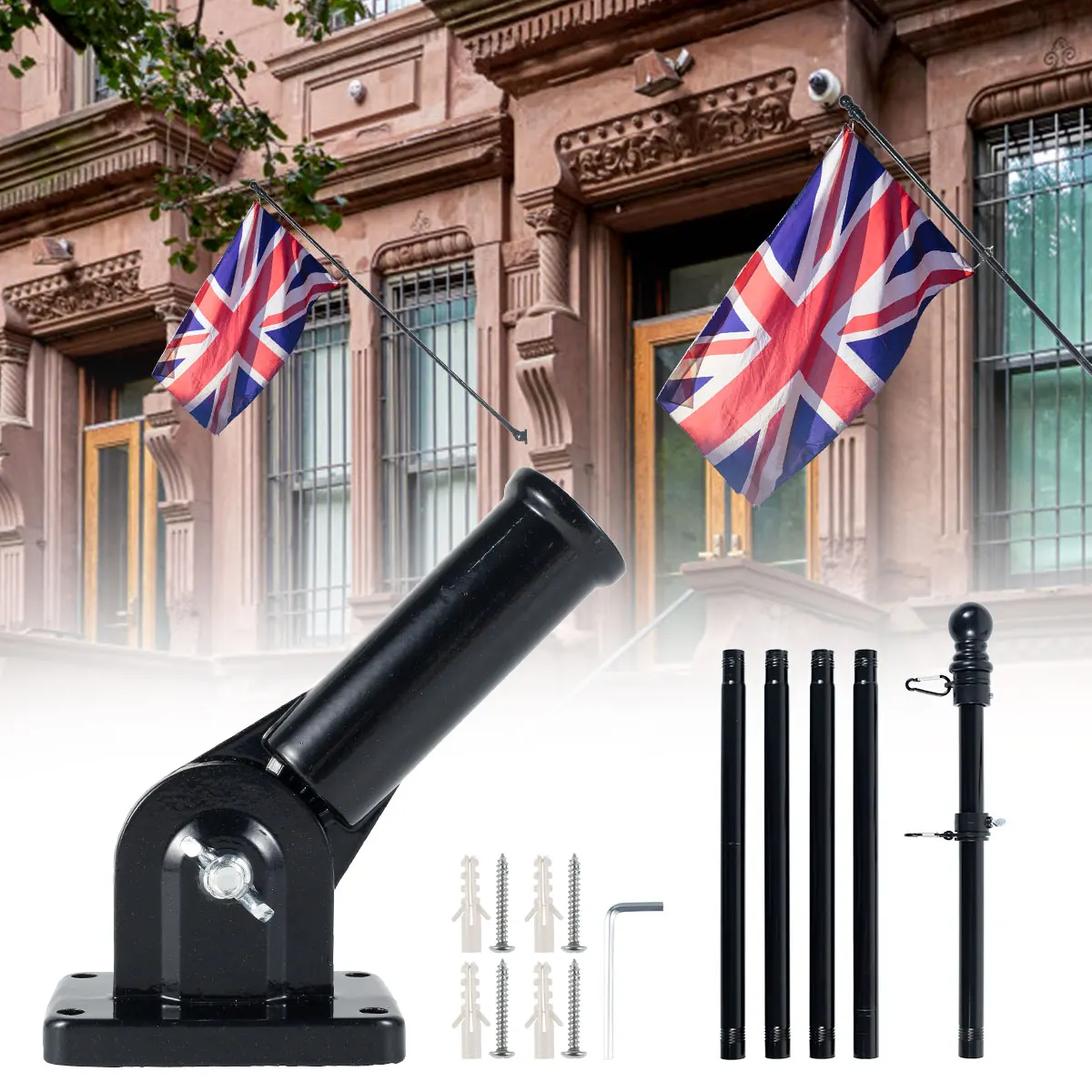

Flag Pole Kit 6FT Flagpole Kit for Flag Metal Flagpole with Mounting Bracket Stainless Steel Flag and Pole Set for Outdoor Fence