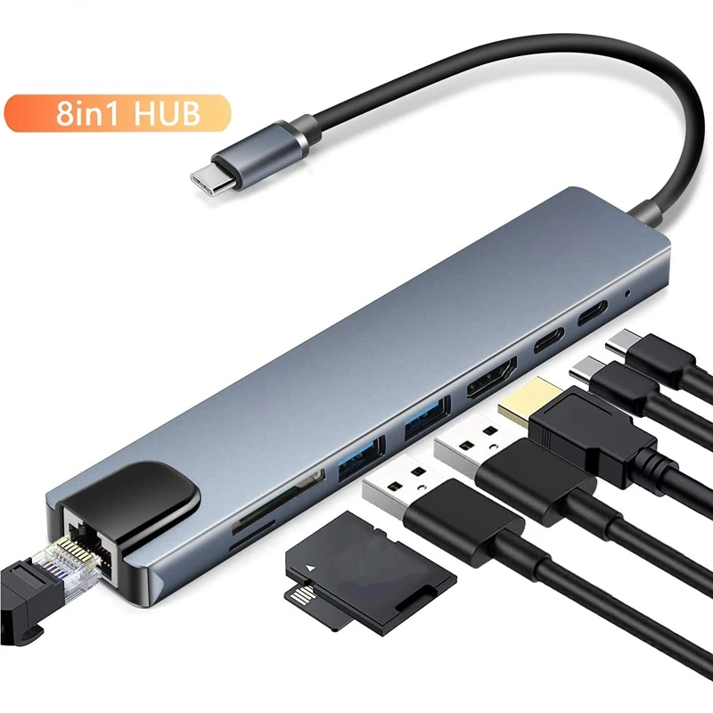 Концентратор USB C 8 в 1 док-станция расширения типа USB-концентратор совместимый с +