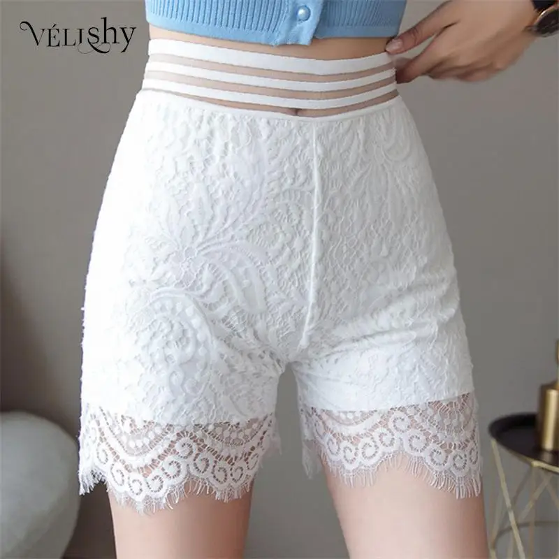 

Шорты женские кружевные с оборками, мягкие удобные эластичные короткие штаны, сетчатые шорты с защитой от освещения, нижние шорты, лето