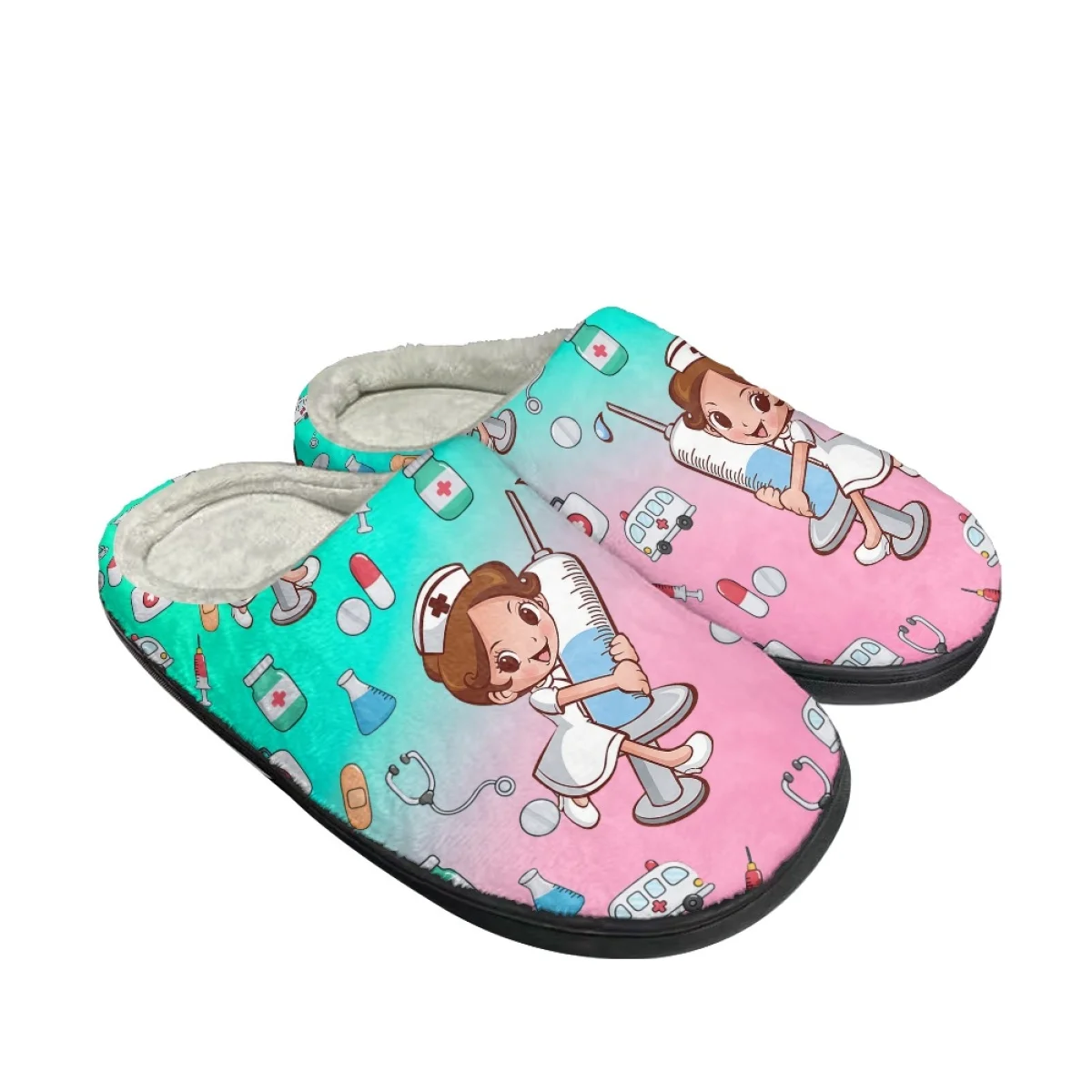 

Gradient Medical Device Nurse Pattern Autumn Winter Cotton Slipper Wear-Resistant Fashion Non-Slip Shoe Keep Warm Plush Slippers