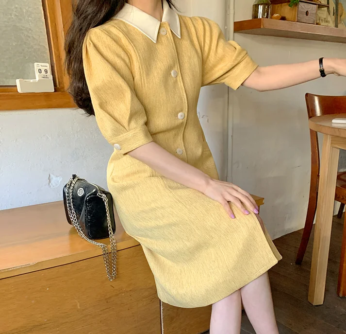 

South Korea spring and summer new bubble sleeve dress