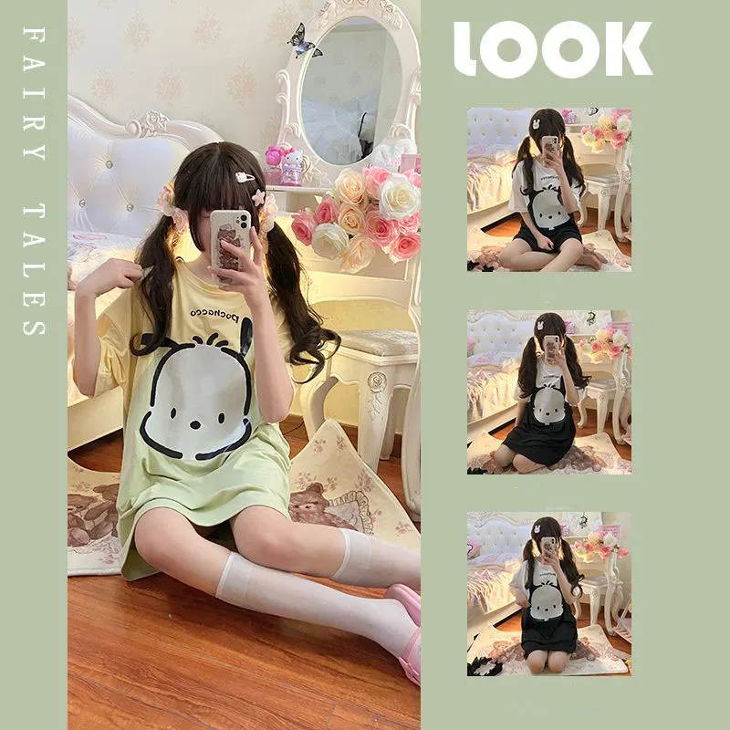 

Kawaii Sanrio Pochacco Pajamas Set Cartoon Summer Loose Pajamas Cute Casual Cotton Loungewear Anime Student Dress Girls Gift