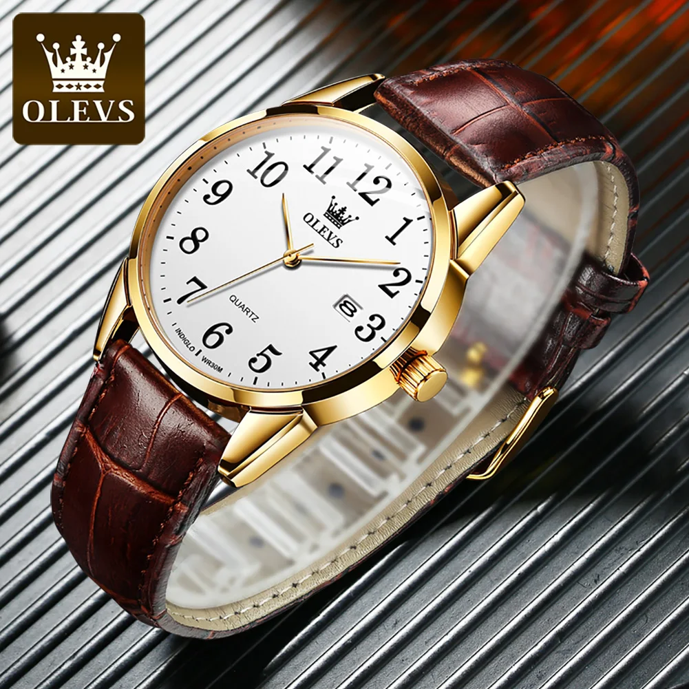 

OLEVS 5566 Quartz Elegant Women Watch Original Top Brand Waterproof Calendar Leather Strap Ladies Wristwatch Classical Watches